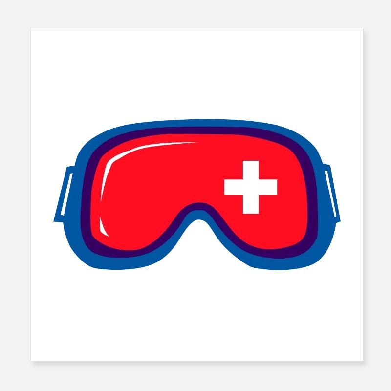 Skibrille Schweizer Flagge Winter Geschenkidee Poster 20x20 cm