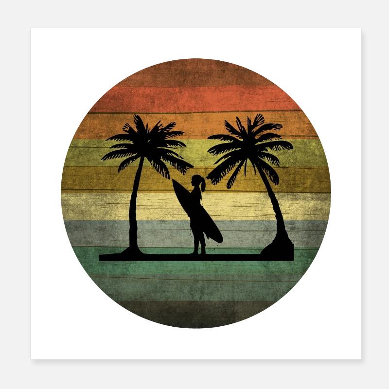 Surfeuse sunset vintage Poster 20 x 20 cm