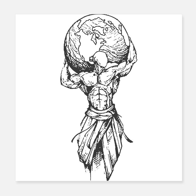 Homme musclé avec globe Poster 20 x 20 cm