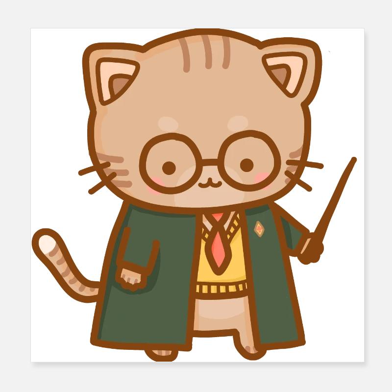 süße Katze in einer schuluniform und einem Stab Poster 20x20 cm
