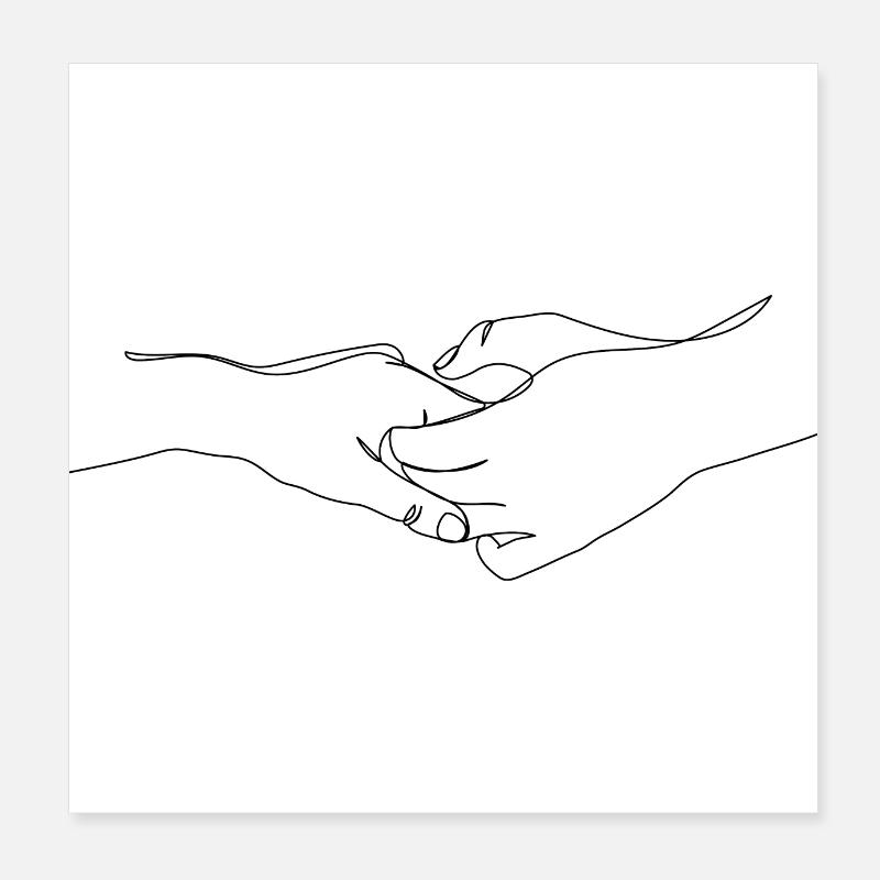 Hands holding one another continuous line drawing - Poster 8" x 8" (20x20 cm) - white