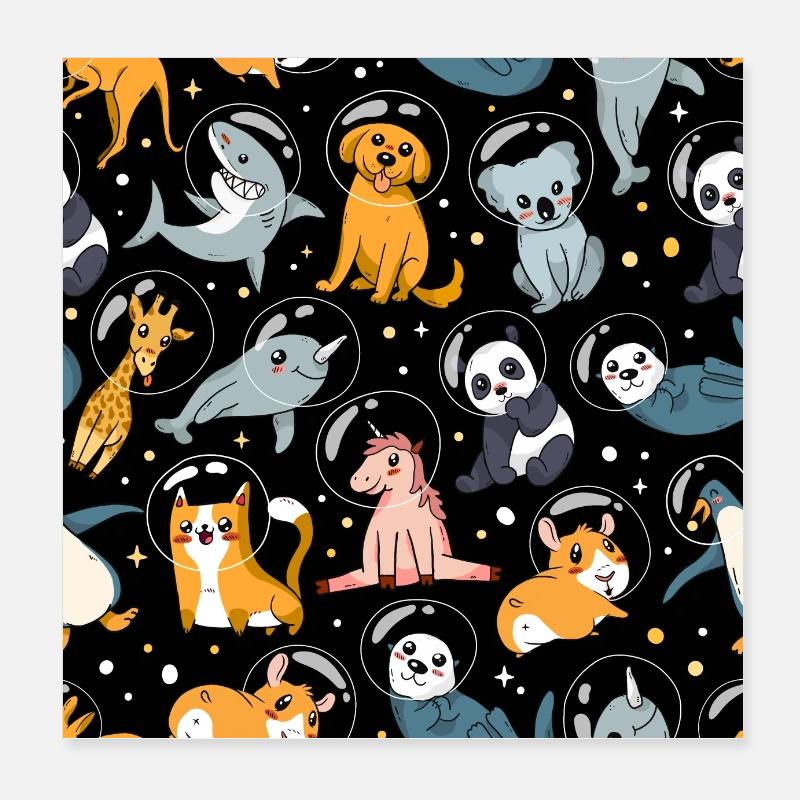 Space animals, animals in space, astronaut animals Poster 8" x 8" (20x20 cm)