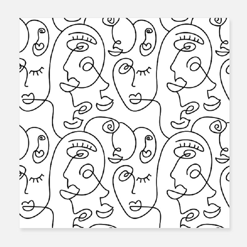 Dessin au trait au crayon, visages abstraits Poster 20 x 20 cm