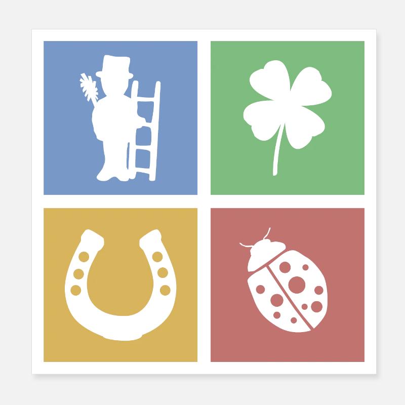 Lucky Symbol Clover Ladybug Horseshoe Chimney Poster 8" x 8" (20x20 cm)
