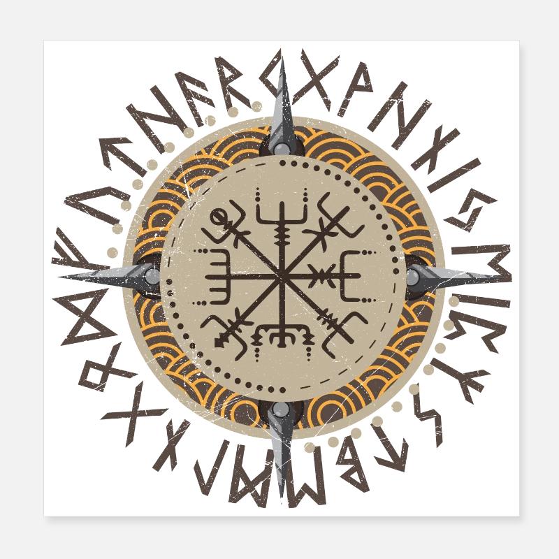 Vikings Vegvisir Krieger Idée cadeau Poster 20 x 20 cm