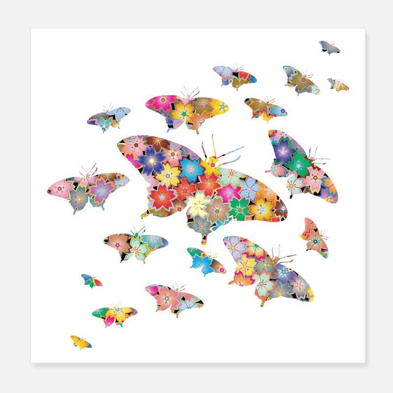 Double Exposure Printemps Papillons Fleurs Poster 20 x 20 cm