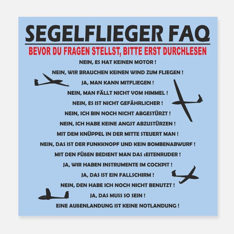 Planeur FAQ Planeur pilote drôle Poster 20 x 20 cm