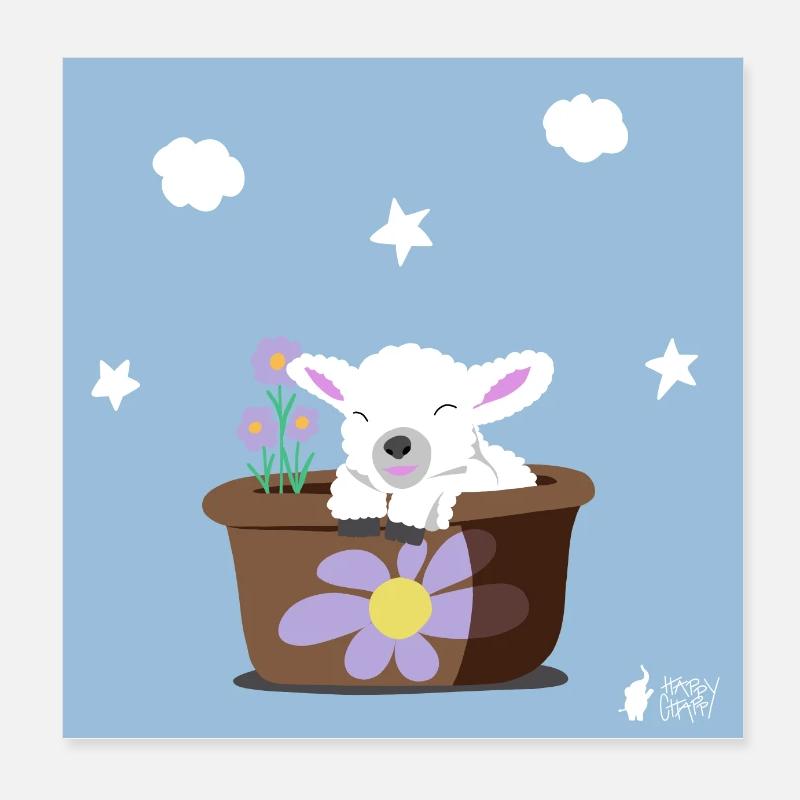 Schäfchen - Poster 20x20 cm - Weiß