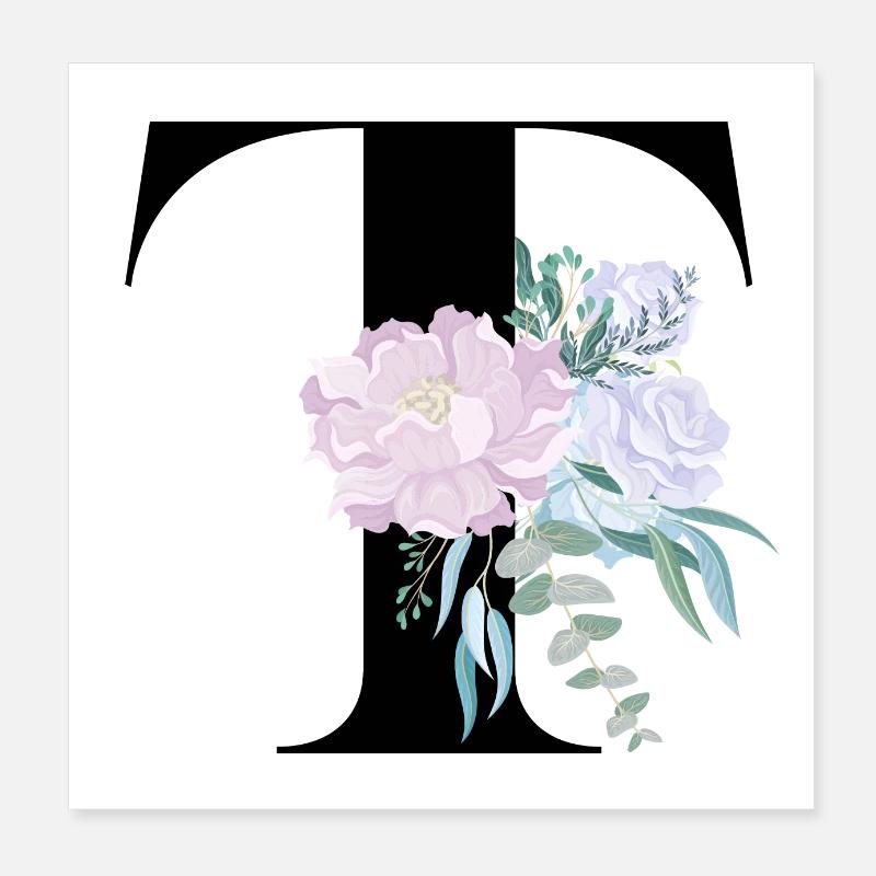 lettre T fleuris Poster 20 x 20 cm
