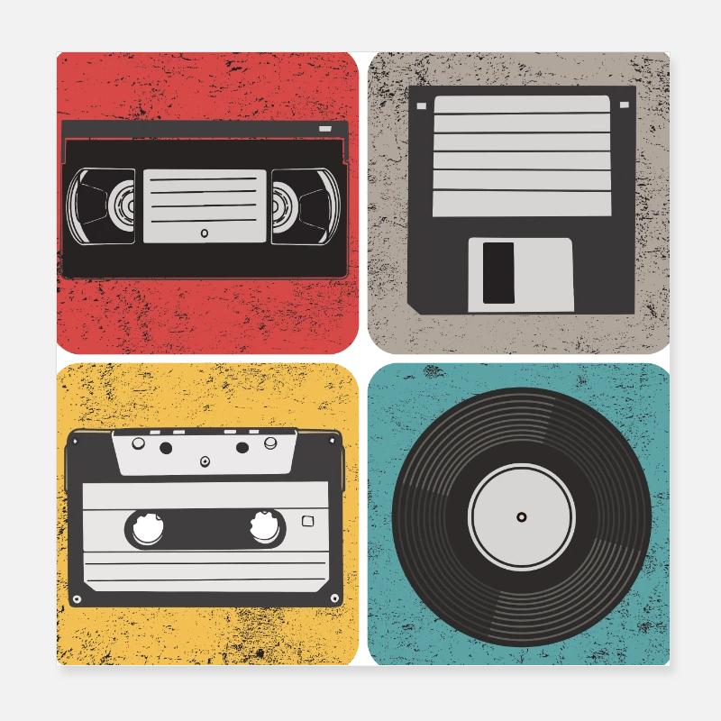 Disquette cassette vidéo Vinyle Audio-coffre Retro Poster 20 x 20 cm
