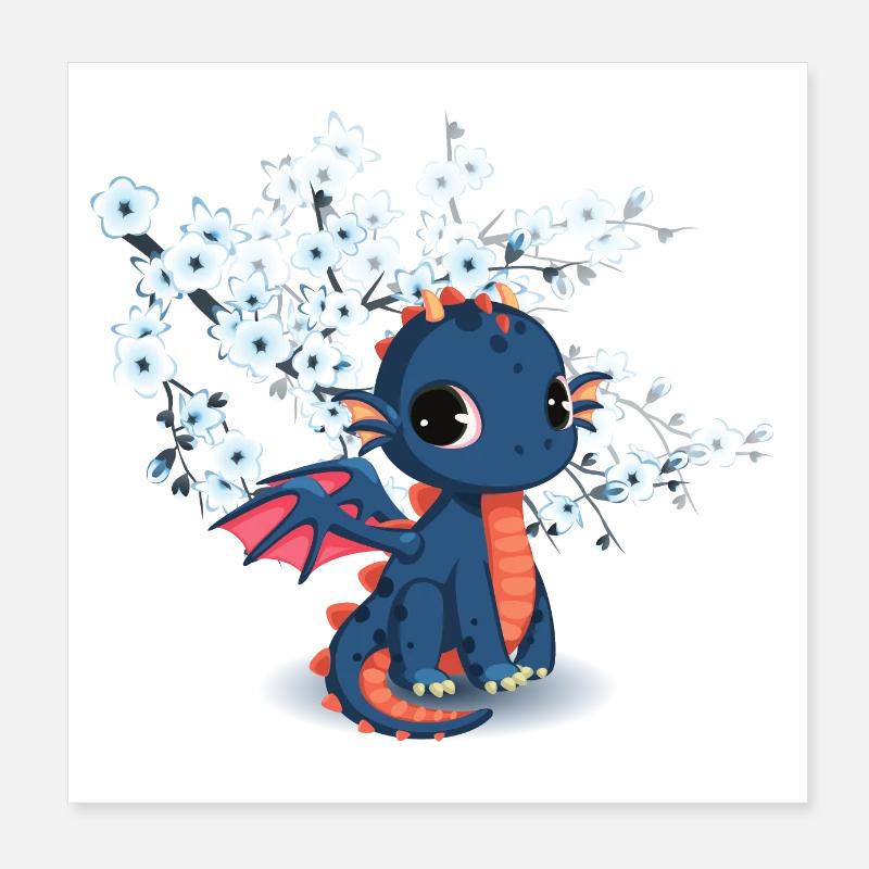 Süßer Blauer Chibi Manga Drachen Poster 20x20 cm