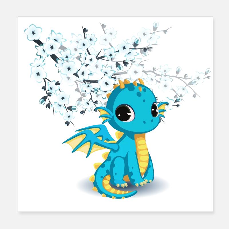 Doux Dragon Chibi Turquoise Poster 20 x 20 cm