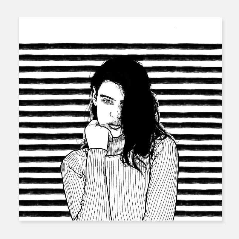 Rayures Noir Blanc Poster 20 x 20 cm