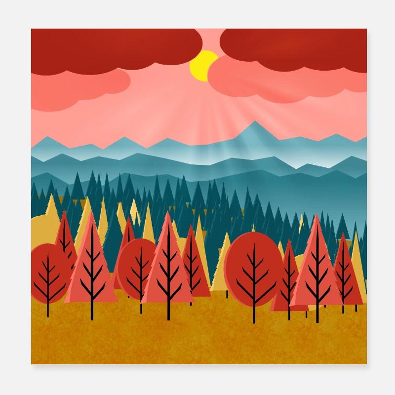 Landscape of a forest at sunset Poster 8" x 8" (20x20 cm)