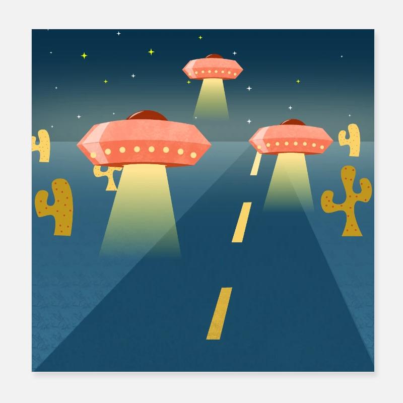 Flying Flying Saucers on the Road Poster 8" x 8" (20x20 cm)