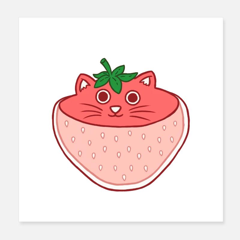 Erdbeer Katze Poster 20x20 cm