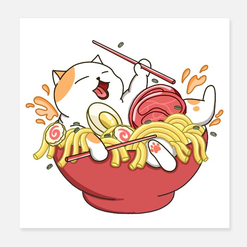 Happy Cat Ramen Noodles Poster 8" x 8" (20x20 cm)