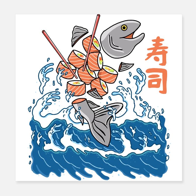 Salmon Sushi in the Wave Poster 8" x 8" (20x20 cm)