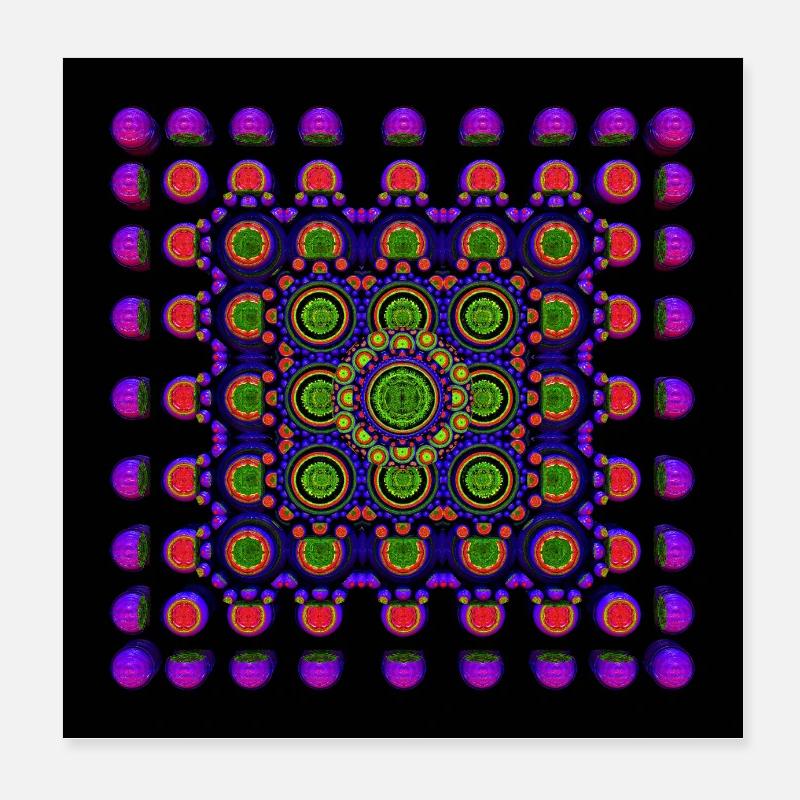 Fractal Art - psychedelic mandala, 3D cool pattern - Poster 8" x 8" (20x20 cm) - white