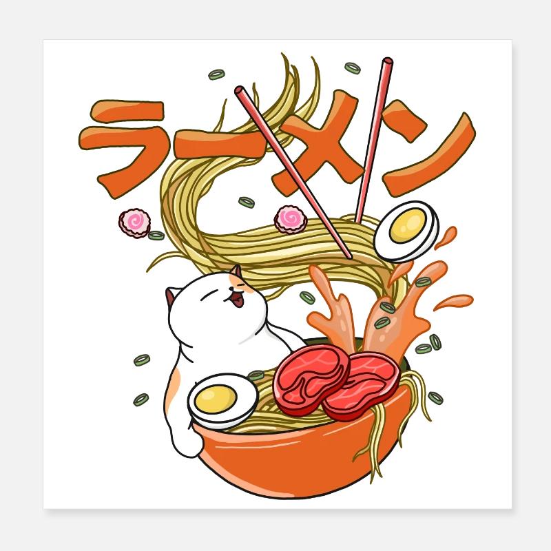 Happy Cat Ramen Poster 8" x 8" (20x20 cm)