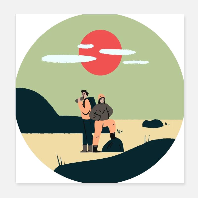 Wanderpaar in der Landschaft Poster 20x20 cm