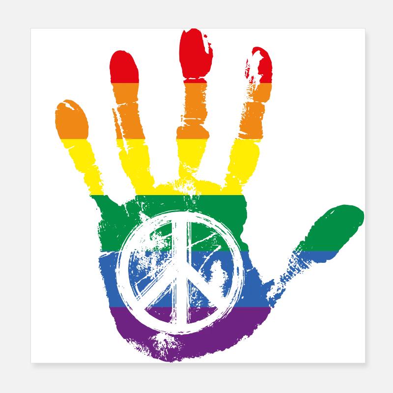 Rainbow Peace Sign Hand LGBT Poster 8" x 8" (20x20 cm)