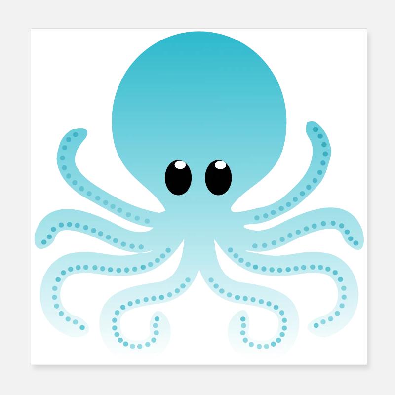 Sky Blue Ombre Octopus Poster 8" x 8" (20x20 cm)