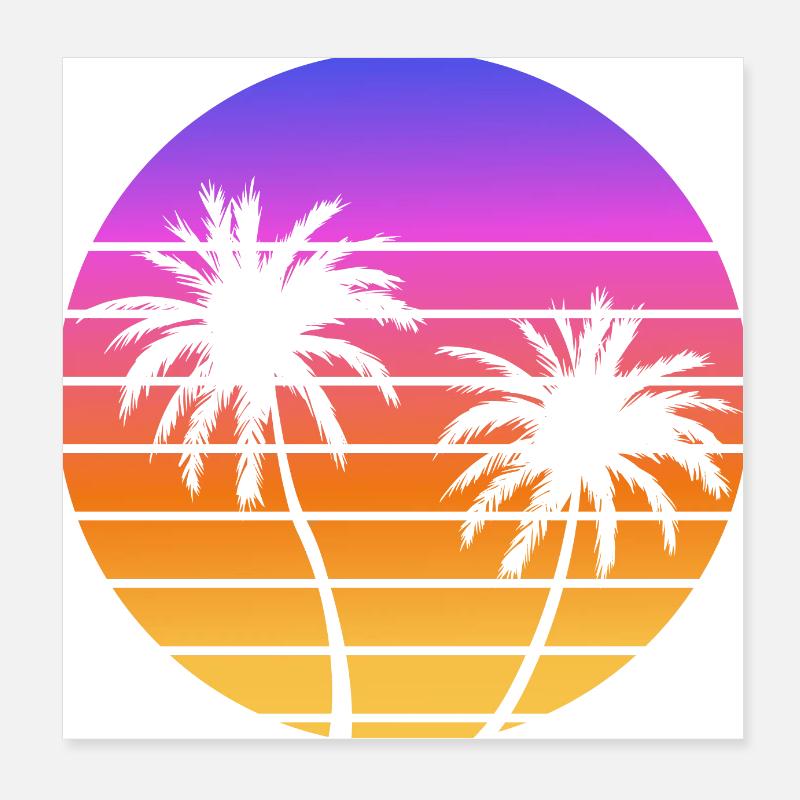 Palmiers Coucher soleil Synthwave Poster 20 x 20 cm