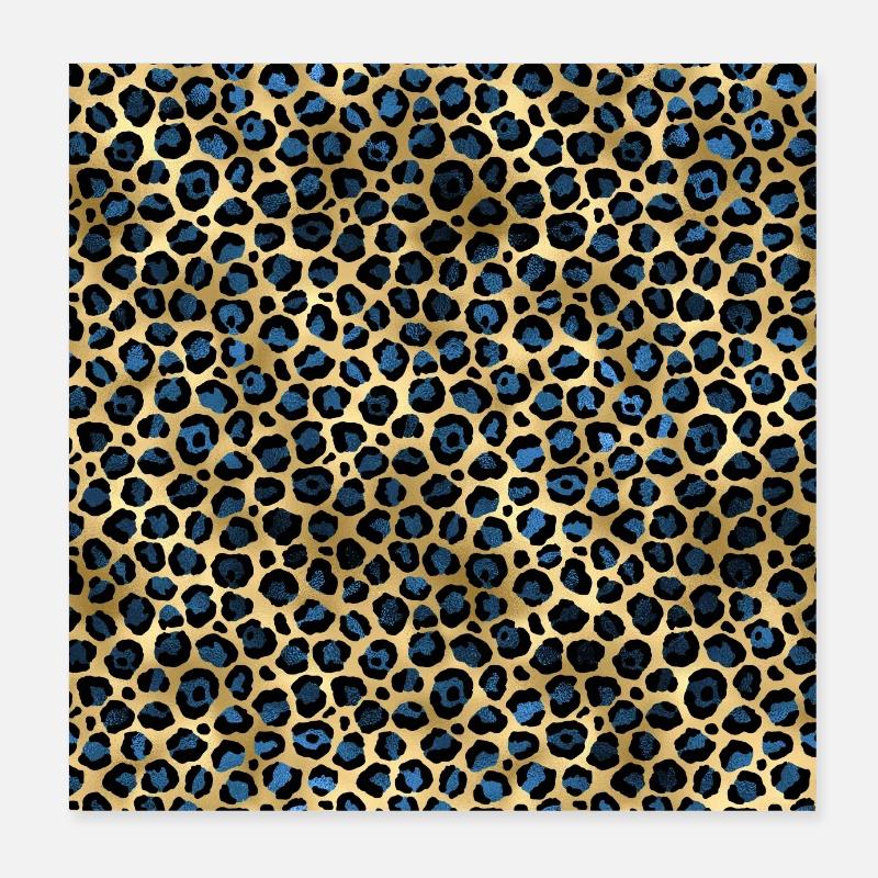 Bleu Marine Or Léopard Motif Poster 20 x 20 cm