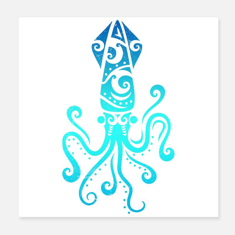 Maori Squid Polynesian Tribal Tattoo Geschenkidee Poster 20x20 cm