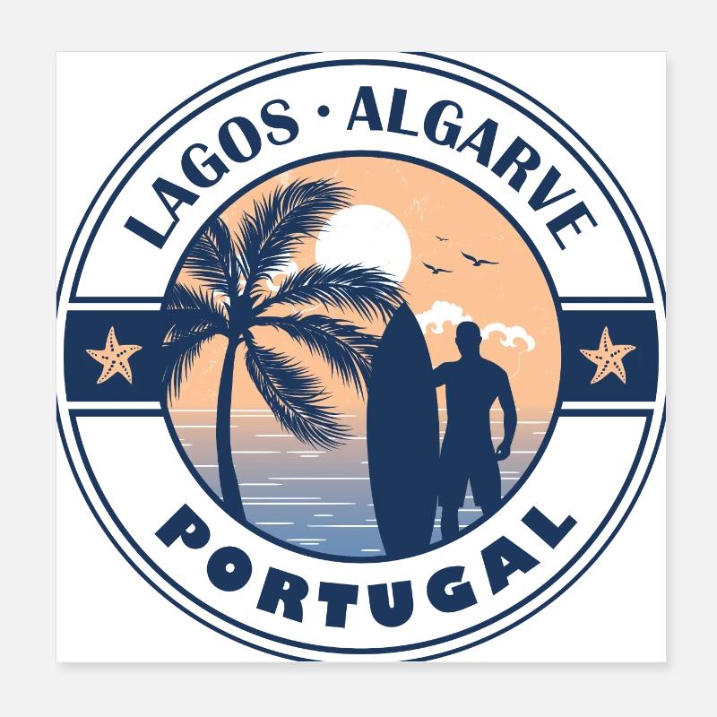 Lagos Algarve Portugal Conception de surf d’été Poster 20 x 20 cm