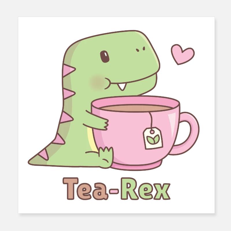 Cute Dinosaur Tea Rex Pun Doodle Poster 8" x 8" (20x20 cm)