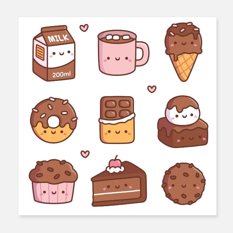 Griffonnages mignons au chocolat Poster 20 x 20 cm