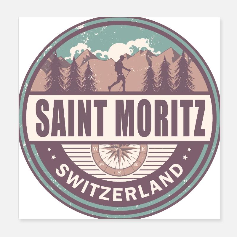 St. Moritz Schweiz Schweizer Alpen Vintage Wandern Poster 20x20 cm