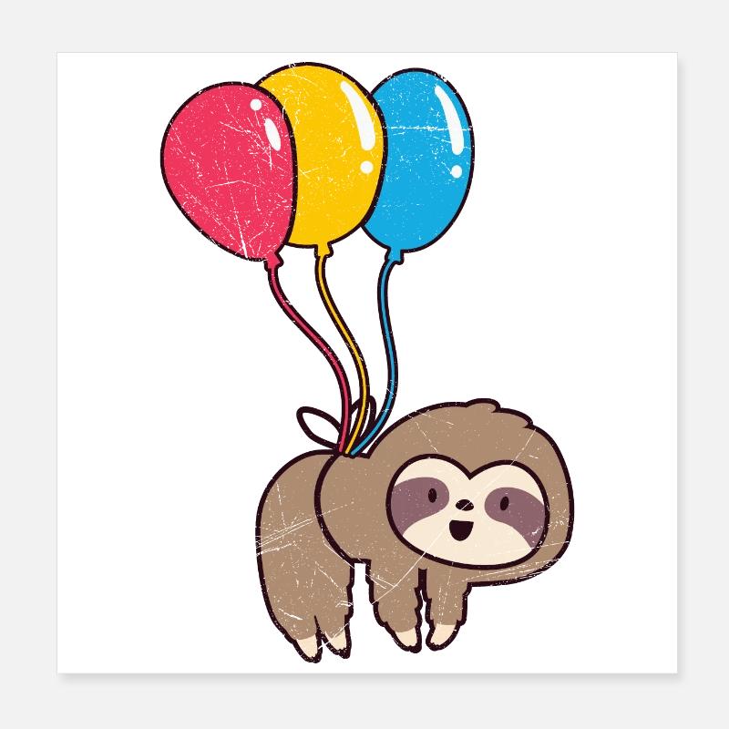 Faultier Heben mit Luftballons Spaß Geburtstag Poster 20x20 cm