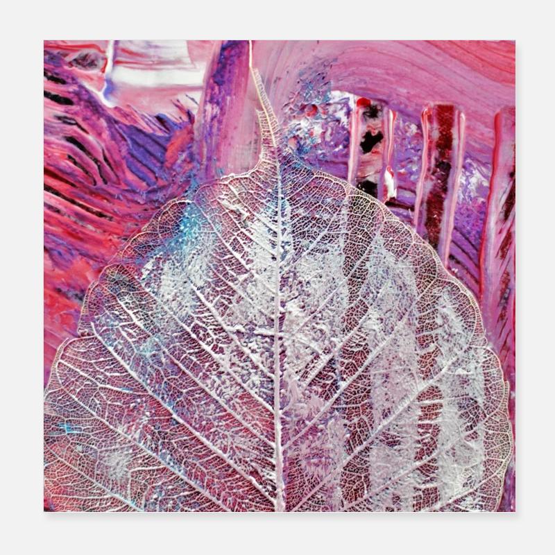 Peinture de veines de feuilles acryliques abstraites rose-rose-violet Poster 20 x 20 cm