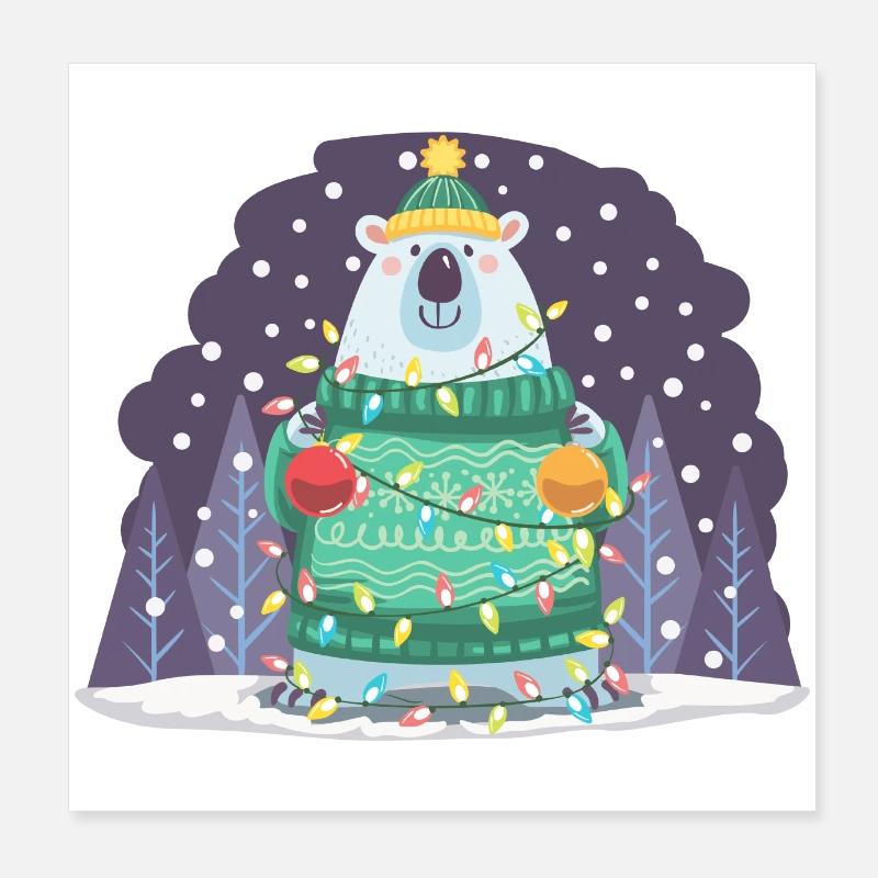 Christmas polar bear. Poster 8" x 8" (20x20 cm)