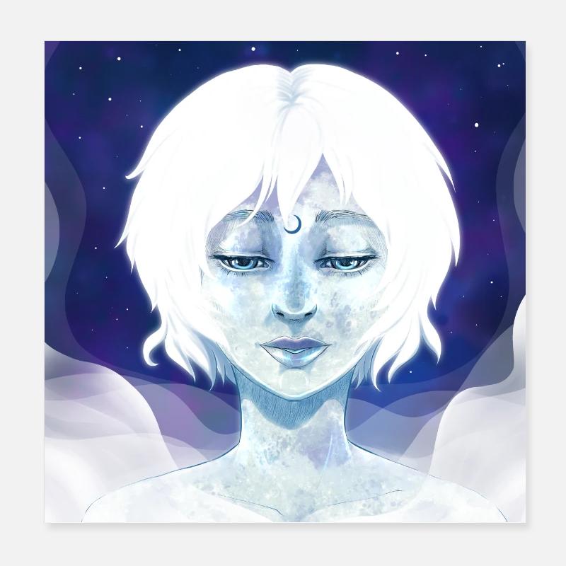 Mond Mädchen Illustration Poster 20x20 cm