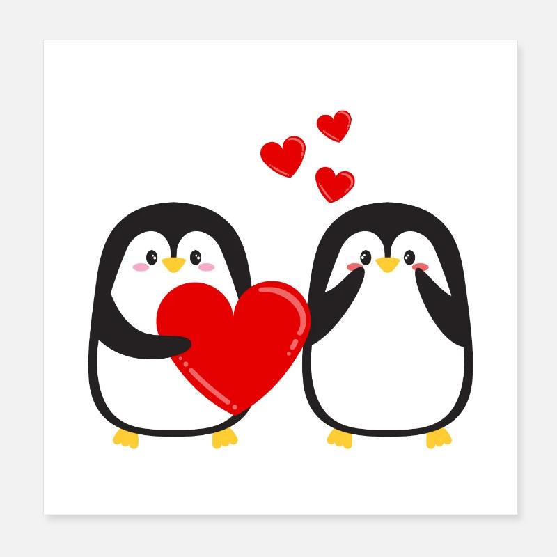 De mignons pingouins amoureux Poster 20 x 20 cm