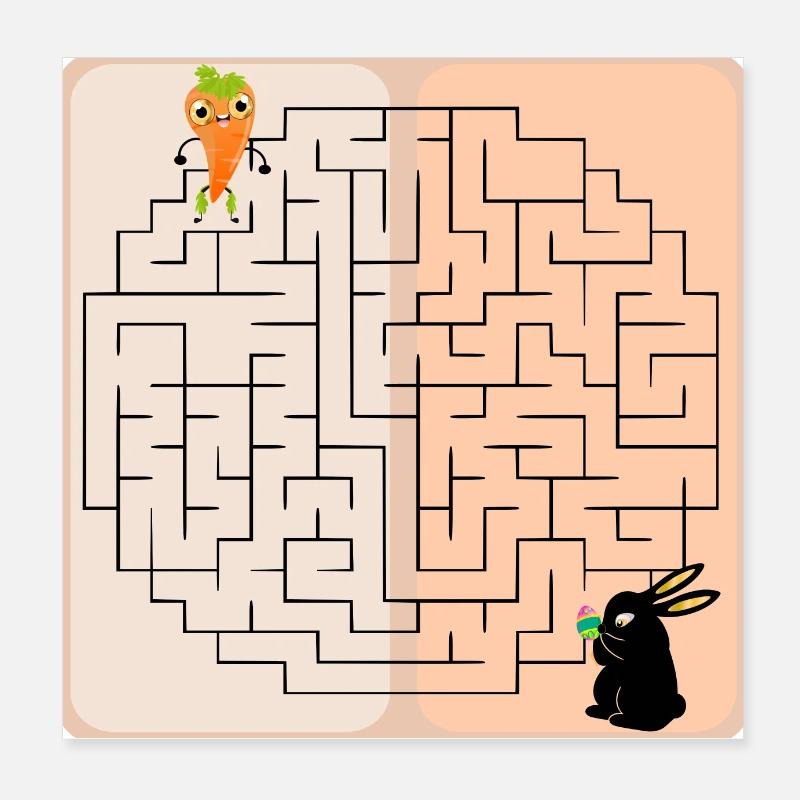 Labyrinth Easter Bunny - Easter - Carrot - Maze Poster 8" x 8" (20x20 cm)
