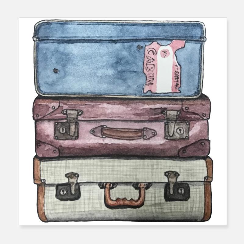 Suitcase stack with 3 old suitcases Poster 8" x 8" (20x20 cm)