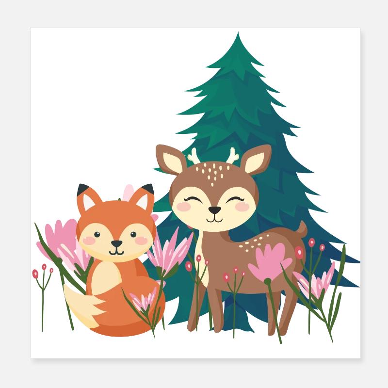 cute forest animals Poster 8" x 8" (20x20 cm)