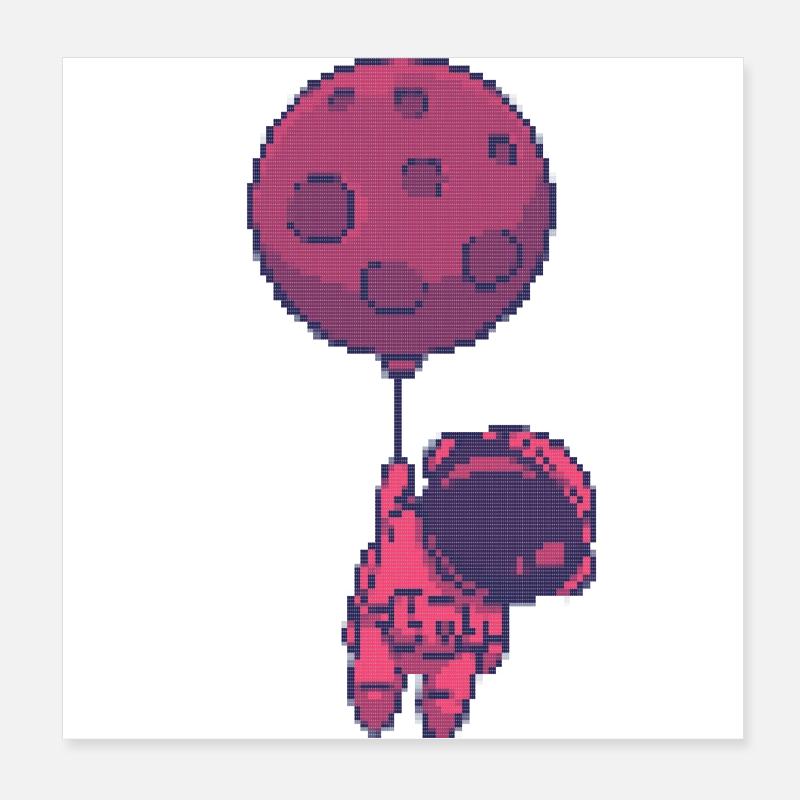 Funny pixel astronaut flies to the moon three Poster 8" x 8" (20x20 cm)