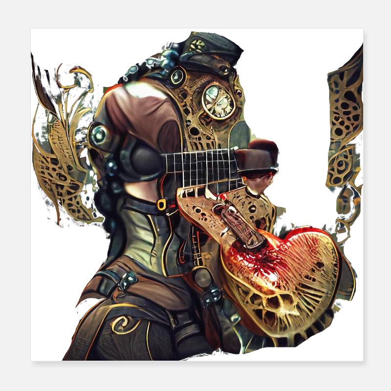 robot guitare steampunk Poster 20 x 20 cm