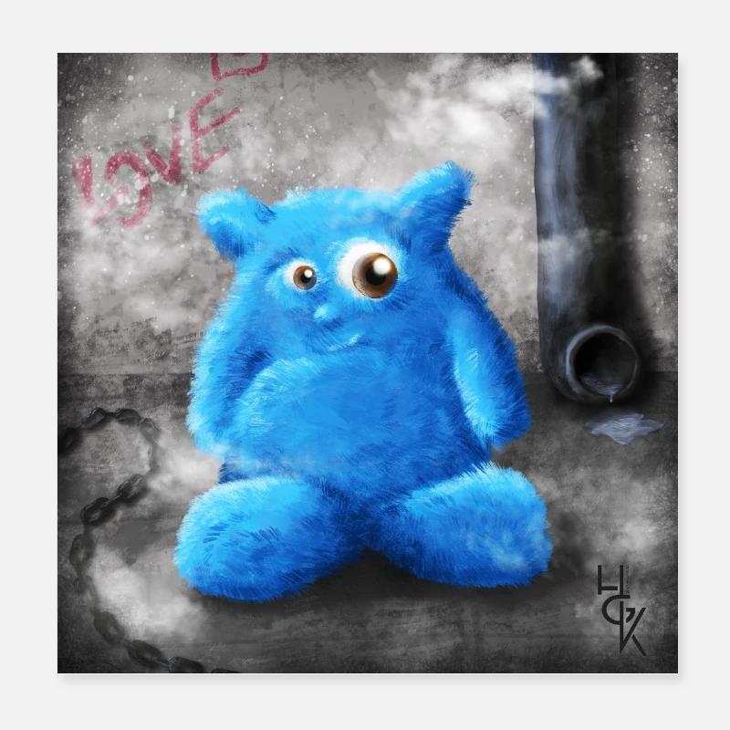 Blaue Plüschliebe Poster 20x20 cm