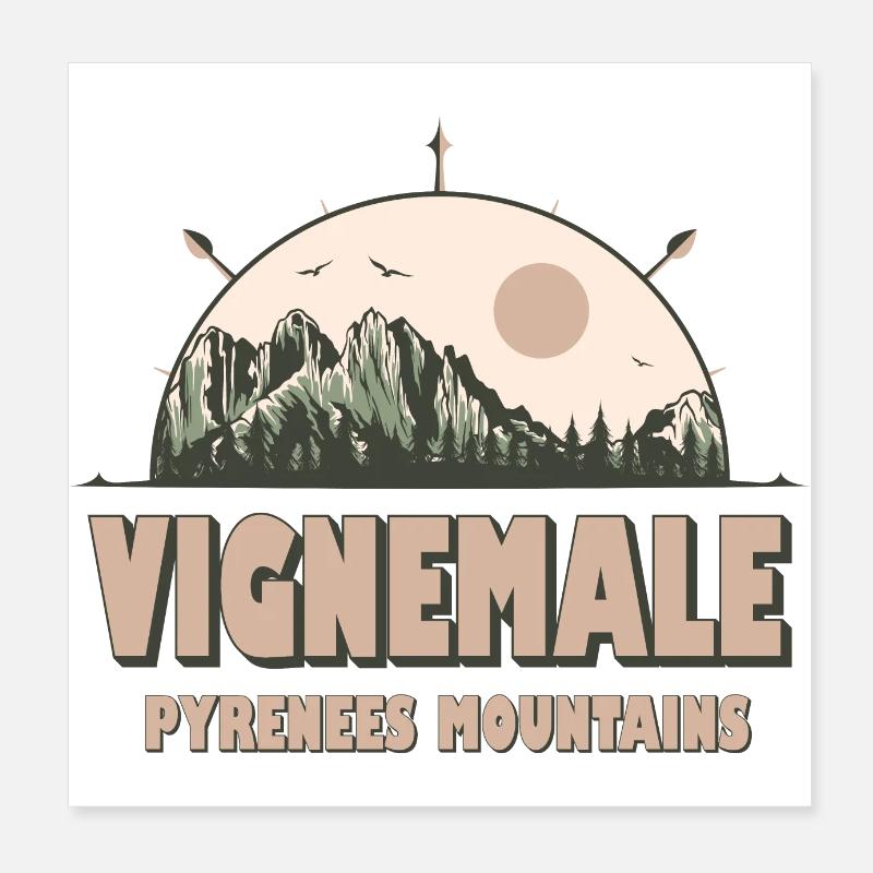 Vignemale Pyrenees Mountains Vintage Hiking Design Poster 8" x 8" (20x20 cm)