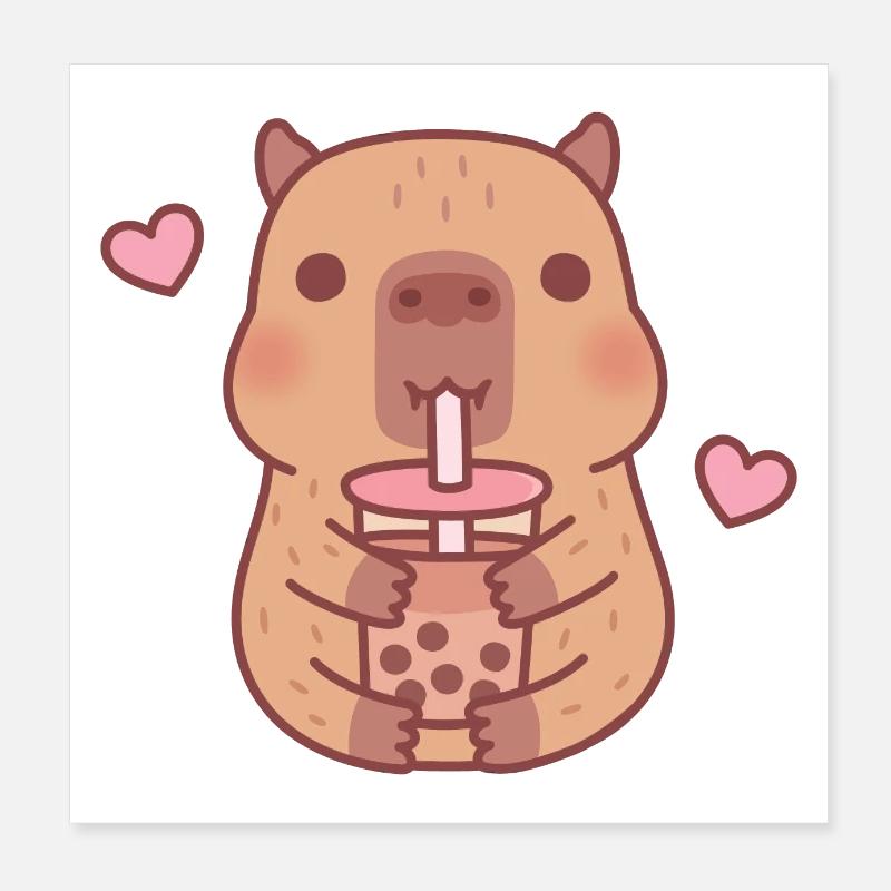 Cute Capybara Loves Bubble Tea Poster 8" x 8" (20x20 cm)