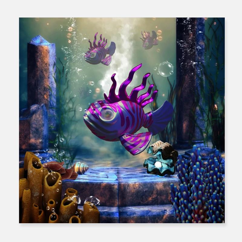 Poisson fantastique mignon dans l’océan profond Poster 20 x 20 cm