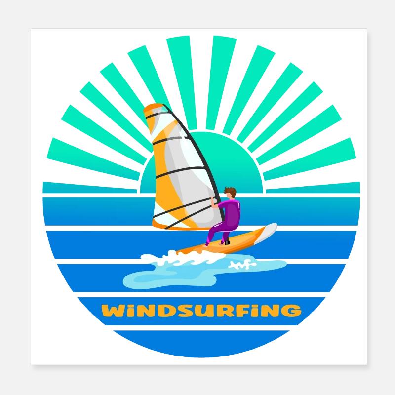 Planche à voile coucher de soleil Poster 20 x 20 cm