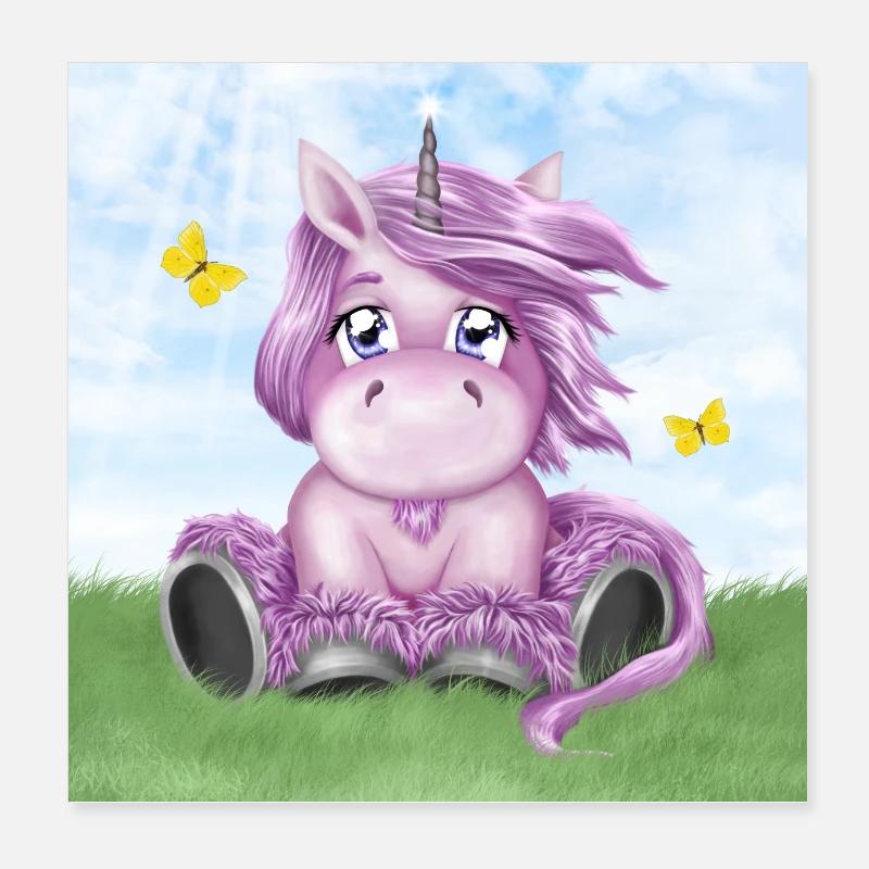 Einhorn Wiese mit Schmetterling Poster 20x20 cm